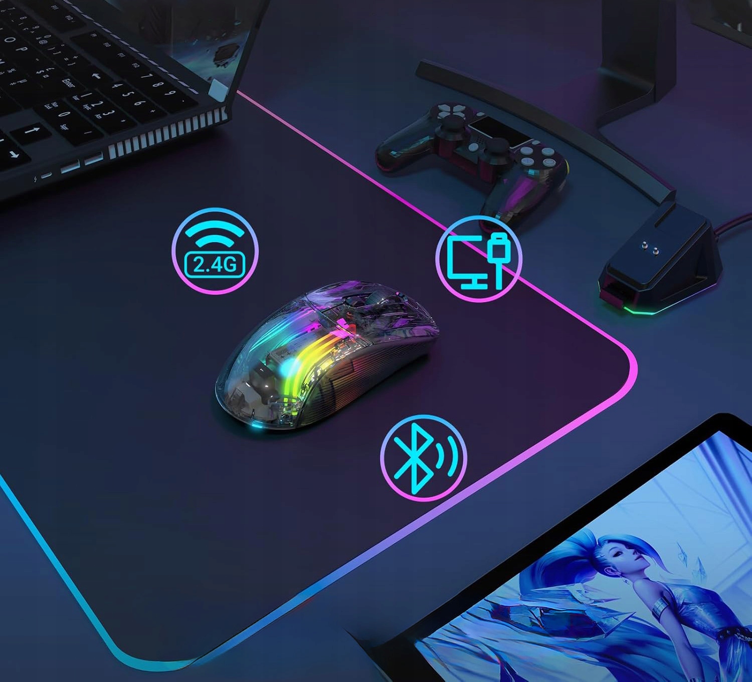 Trzy tryby łączności myszy ATTACK SHARK X2 PRO: 2.4GHz, Bluetooth 5.2 oraz USB-C.